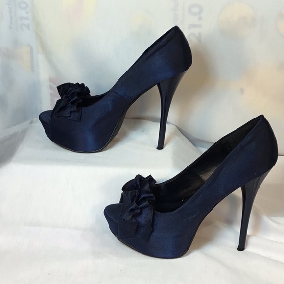 Cupid Shoes Qupid Navy Blue Satin Heels Poshmark